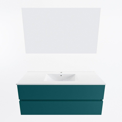 Mondiaz VICA ensemble de meuble de salle de bain - 120cm - meuble sous-vasque smag - 2 tiroirs - lavabo denia milieu - 1 trou de robinet - couleur Blanc Brillant - miroir LED - version XL 60cm haut