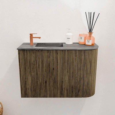 Mondiaz JOYA-DLUX 61.6cm toiletmeubel - ronding rechts kleur Dusk - Wastafel FAYE positie Links 1 kraangat kleur Sombra.