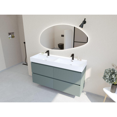 HR badmeubelen Infinity XXL 3D Ensemble meuble de salle de bains - 140 cm - 2 lavabos en céramique kube blanc - 2 trous de robinet - 4 tiroirs - petrol mat