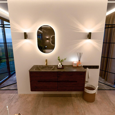 Mondiaz CIRO-DLUX Ensemble de meubles de salle de bains - 130x45x50cm - Vasque solid surface Lava - 1 lavabo à gauche - 1 trou de robinet - 4 tiroirs - Ruby