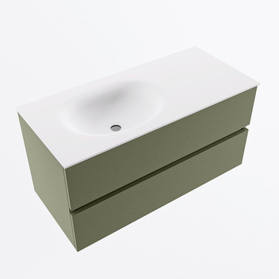 Mondiaz VICA ensemble de meuble de salle de bain - 100cm - meuble sous-vasque armée - 2 tiroirs - lavabo lune gauche - sans trous de robinet - version haute de 60cm - talc