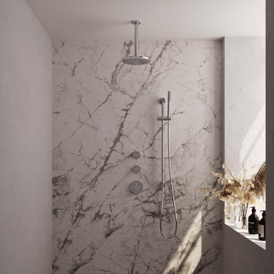 Ensemble de douche à encastrer Brauer Chrome Carving - douche principale 20cm - bras plafond 20cm - 3 boutons avec relief - douchette à main 1 fonction - chrome