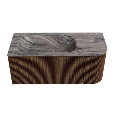 MONDIAZ KURVE-DLUX Meuble de salle de bains 105cm arrondi Droite couleur Walnut avec 1 tiroir et 1 porte. Lavabo BIG SMALL Gauche 1 trou de robinet Sombra.