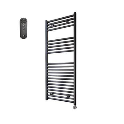 Sanicare HVS Elektrische Radiator - 111.8x45cm - 596W - met afstandsbediening - thermostaat - chroom - rechtsonder - zwart