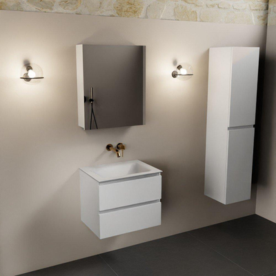 Mondiaz AIVY Ensemble de meuble - 60x45x50cm - 0 trous de robinet - 1 vasque Talc Solid surface - Centre - 2 tiroirs - avec armoire de toilette - MDF Talc