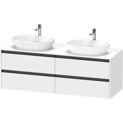 Duravit Ketho.2 Wastafelonderbouwkast - inclusief consoleplaat - met 4 laden - voor dubbele waskommen - 160x55x56.8cm - met handgrepen antraciet - wit mat