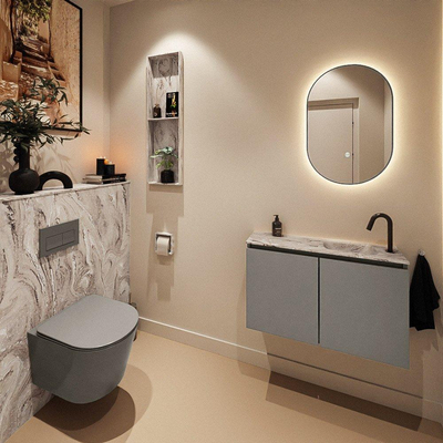 MONDIAZ TURE-DLUX Meuble toilette - 80cm - Smoke - EDEN - vasque Glace - position droite - 1 trou de robinet