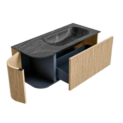 MONDIAZ KURVE-DLUX Meuble de salle de bains 105 cm avec module 25 L couleur Oak avec 1 tiroir et 1 porte. Lavabo BIG SMALL à droite 1 trou de robinet couleur Lava.