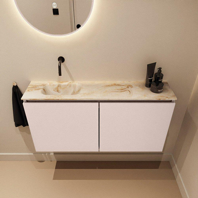 MONDIAZ TURE-DLUX Meuble WC 100cm Rosee. EDEN lavabo Frappe position gauche. Sans trou de robinet.
