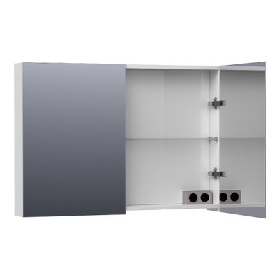 BRAUER Plain Spiegelkast - 100x70x15cm - 2 links/rechtsdraaiende spiegeldeuren - MDF - hoogglans wit