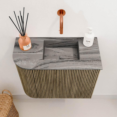 Mondiaz JOYA-DLUX Meuble de toilette 51,6cm - arrondi gauche couleur Dusk - Vasque FAYE position Droite Sans trou de robinet couleur Sombra.