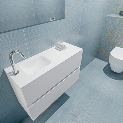 Mondiaz ADA Meuble lave-mains 80x30x50cm avec 1 trou de robinet 2 tiroirs Talc mat Lavabo Lex Gauche Solid Surface Blanc