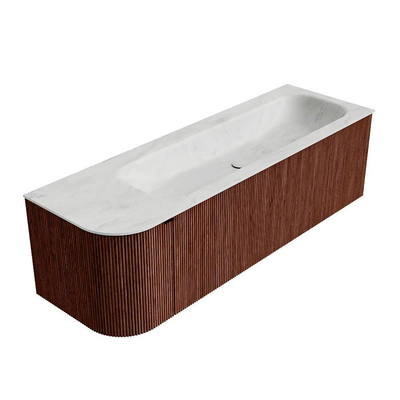 Mondiaz KURVE-DLUX Ensemble de meuble - 145x46x40cm - 1 tiroir - 1 porte - lavabo en solid surface - droite - 1 trou de robinet - Ruby