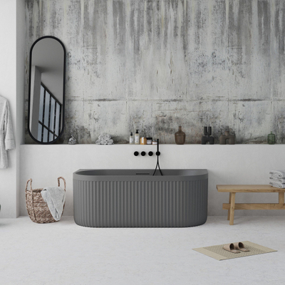 Ideavit Archtec Back-To-Wall Bad - 170x80x63cm - Rock Texture - overloopgat - klikwaste - verstelbare poten - grijs