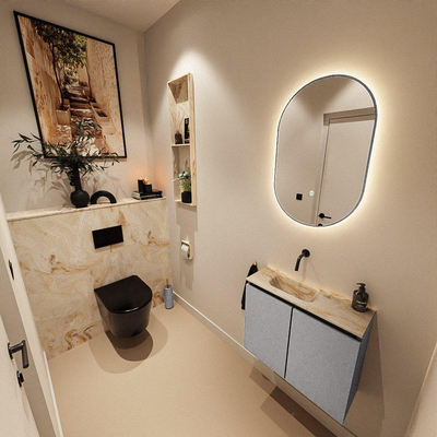 MONDIAZ TURE-DLUX Meuble toilette - 60cm - Plata - EDEN - vasque Frappe - position gauche - sans trou de robinet