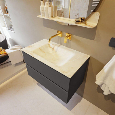 MONDIAZ VICA-DLUX Ensemble meuble de salle de bains - 80cm - meuble bas dark grey - 2 tiroirs - lavabo encastré cloud centré - sans trous de robinet - version haute 60cm - frape