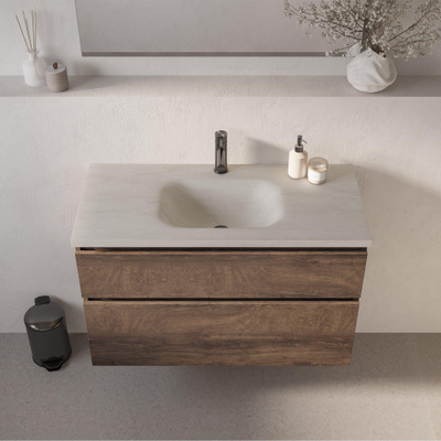 BRAUER Dune Medium Lavabo - 100cm - 1 vasque - 0 trous de robinet - pierre frittée - Ivory Travertin