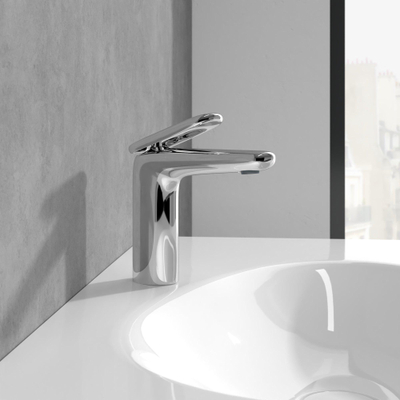 Villeroy & Boch Antao 1 greeps wastafelkraan - 140mm - met push open afvoergarnituur - hoogglans chroom