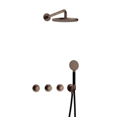 Hotbath Cobber IBS70 Regendoucheset - inbouw - 38.5cm wandarm - 20cm ronde hoofddouche - 3 standen handdouche - messing verouderd koper (goud)