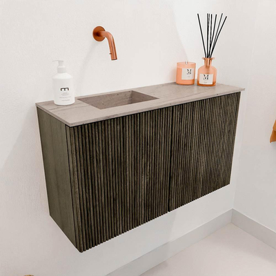 Mondiaz JOYA-DLUX 70cm meuble de salle de bains - couleur Shadow - Vasque FAYE position Gauche Sans trou de robinet couleur Saba.