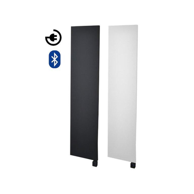 Sanicare elektrische design radiator Denso 180 x 40 cm. Mat wit met BLUETOOTH thermostaat chroom (linksonder)