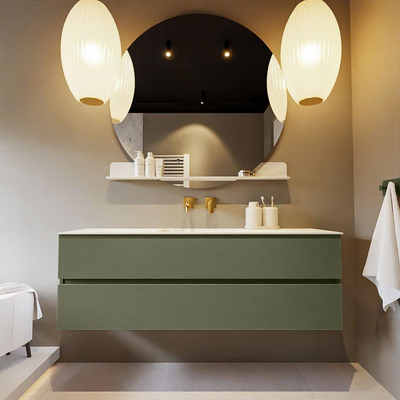 Mondiaz VICA-DLUX ensemble de meuble de salle de bain - 150cm - meuble sous-vasque armée - 2 tiroirs - lavabo encastré nuage milieu - sans trous de robinet - miroir modèle spot - version XL 60cm de haut - opalo