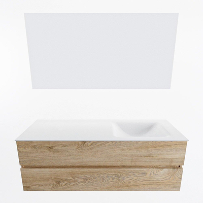 MONDIAZ VICA Badkamermeubelset - 140cm - onderkast washed oak- 2 lades - wastafel cloud rechts - zonder kraangaten - kleur talc - LED spiegel - XL versie 60cm hoog