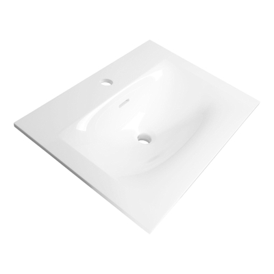 BRAUER Glacier wastafel - 60x46x2cm - 1 wasbak - 1 kraangat- fine stone - hoogglans wit