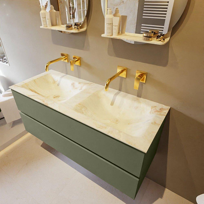 MONDIAZ VICA-DLUX Ensemble meuble de salle de bains - 120cm - meuble bas army - 2 tiroirs - lavabo encastré cloud double - sans trous de robinet - version haute 60cm - frape