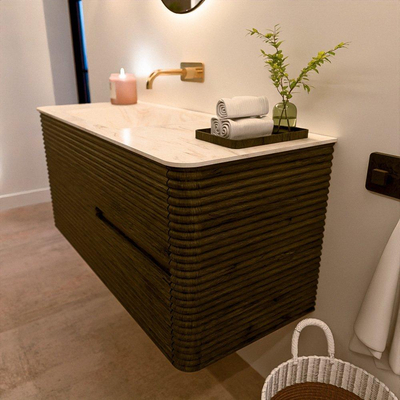 Mondiaz CIRO-DLUX Ensemble de meubles de salle de bains - 110x45x50cm - Plan-vasque Solid surface Ostra - 1 vasque à gauche - sans trous de robinet - 2 tiroirs - Shadow