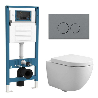 QeramiQ Dely Swirl Ensemble WC Compact - réservoir encastré QeramiQ flush - abattant 25 mm - plaque de commande en plastique gris clair - boutons ronds - blanc brillant