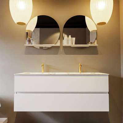 MONDIAZ VICA-DLUX Ensemble de meubles de salle de bains - 130cm - meuble sous-vasque talc - 2 tiroirs - lavabo encastré cloud double - 2 trous de robinet - version haute 60cm - frape