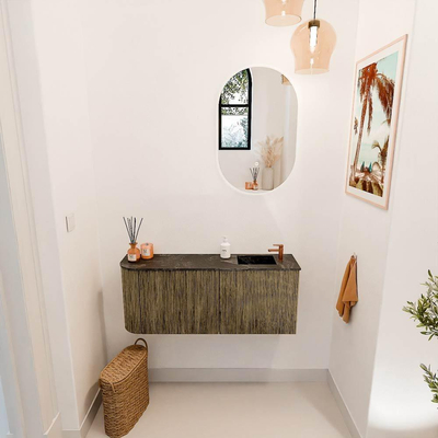Mondiaz JOYA-DLUX Meuble de salle de bains 101.6cm - arrondi gauche couleur Dusk - Vasque FAYE position Droite 1 trou de robinet couleur Lava