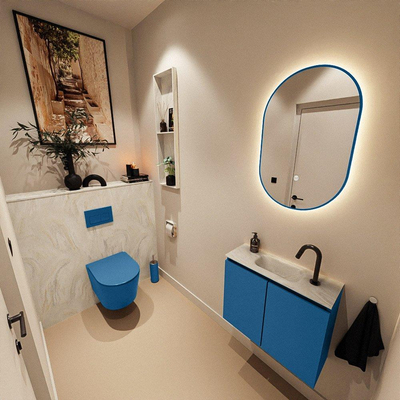 MONDIAZ TURE-DLUX 60cm toiletmeubel Jeans. EDEN wastafel Ostra positie midden. Met 1 kraangat.