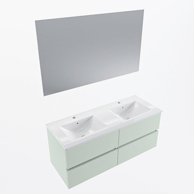 Mondiaz VICA ensemble de meuble de salle de bain - 120cm - meuble sous-vasque greey - 4 tiroirs - lavabo denia double - 2 trous de robinet - couleur Blanc Brillant - miroir LED - version XL 60cm de haut