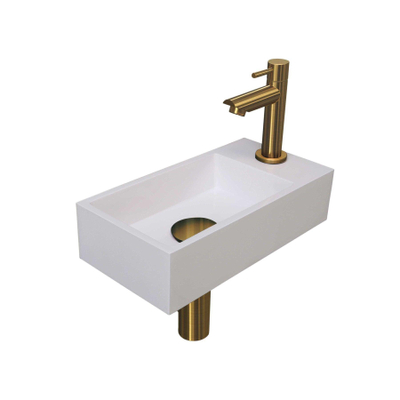 Ink Versus fonteinset – 36x18x9 cm – polystone wit glans – kraangat rechts – mat gouden kraan