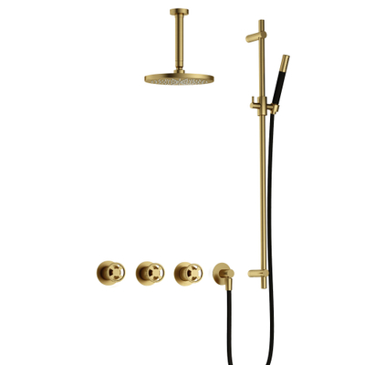Hotbath Cobber @Work Regendoucheset - inbouw - 15cm plafondarm - 20cm ronde hoofddouche - staafhanddouche - glijstang - Geborsteld messing PVD
