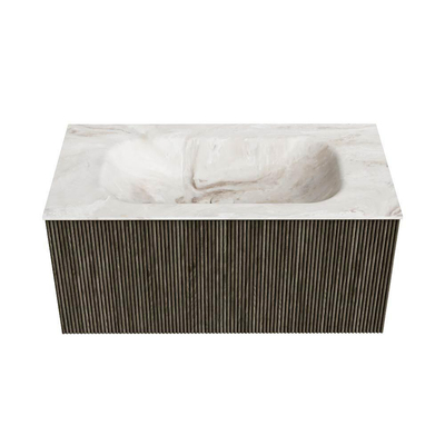 Mondiaz KURVE-DLUX Badkamermeubelset - 90x46x40cm - 1 lade - wastafel solid surface - midden - 1 kraangat - Shadow