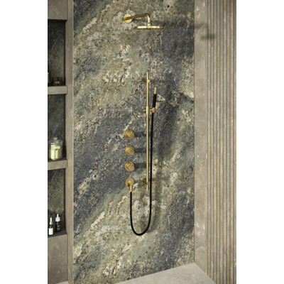 Hotbath Cobber X IBSX70 Ensemble de douche de tête encastré - douche de tête 20cm - bras mural 38,5cm - barre de douche - douchette ronde 3 jets - laiton brossé - PVD
