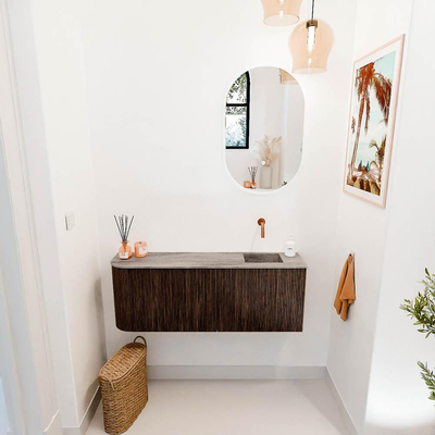 Mondiaz JOYA-DLUX 111.6cm toiletmeubel - ronding links kleur Walnut - Wastafel FAYE positie Rechts Zonder kraangat kleur Oza.