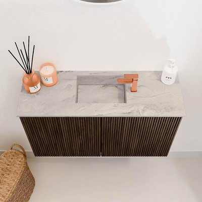 Mondiaz JOYA-DLUX 70cm toiletmeubel - kleur Walnut - Wastafel FAYE positie Midden 1 kraangat kleur Glace.