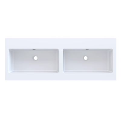 Arcqua Mira Lavabo encastré - 121x46x1.5cm - double vasque - sans trou de robinet - marbre de synthèse - blanc mat