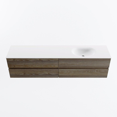 Mondiaz VICA ensemble de meuble de salle de bain - 200cm - meuble sous-vasque marron foncé gris - 4 tiroirs - lavabo lune droite - 1 trou de robinet - version haute de 60cm - talc