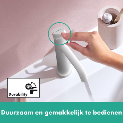 Hansgrohe Tecturis S wastafelkraan - opbouw - zonder coolstart - met trekwaste - mat wit
