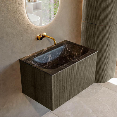 Mondiaz KURVE-DLUX Ensemble de meuble - 70x46x40cm - 1 tiroir - lavabo en solid surface - milieu - sans trou de robinet - Shadow