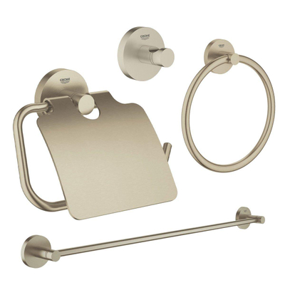 Grohe Essentials Accessoireset 4-delig - handdoekring - handdoekhouder - handdoekhaak - toiletrolhouder met klep - brushed nickel (nikkel)