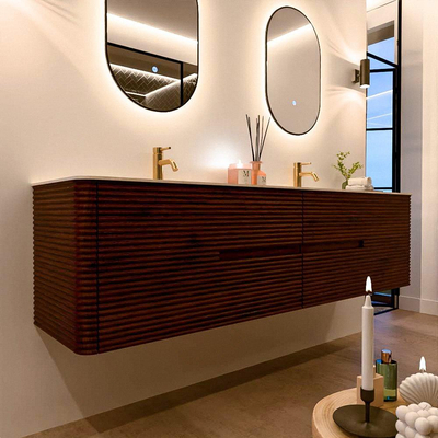 Mondiaz CIRO-DLUX Badkamermeubelset - 190x45x50cm - Solid surface wastafel Meli - 2 wasbak Dubbel - 2 kraangaten - 4 lades - Ruby