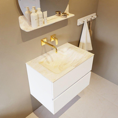 Mondiaz VICA-DLUX ensemble de meuble de salle de bain - 70cm - meuble sous-vasque talc - 2 tiroirs - lavabo encastré cloud milieu - sans trous de robinet - miroir modèle spot - version XL 60cm haut - ostra