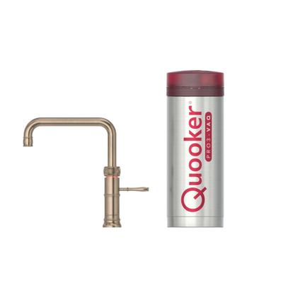 Quooker BE Classic Fusion Square robinet d'eau bouillante - bec pivotant - réservoir PRO3 - Eau chaude / bouillante - Laiton patiné