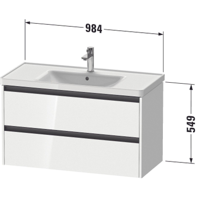 Duravit Ketho 2 wastafelonderbouwkast met 2 laden 98.4x45.5x54.9cm met grepen antraciet wit supermat